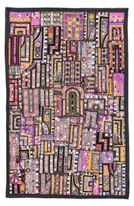 Unikátní tapiserie z Rajastanu, barevná, ruční vyšívání, 140x186cm (3E)