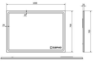 Sapho Gemini Zrcadlo 100x70 cm s LED osvětleným lemem, GM100