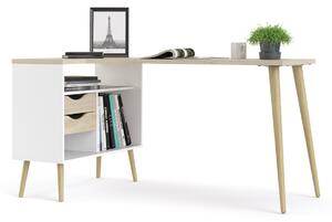 Rohový psací stůl OSLO 75450 se zásuvkami v dekoru dub s bílou barvou