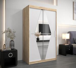 Šatní skříň se zrcadlem KAMILA - šířka 120 cm, dub sonoma / bílá