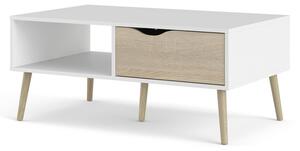Konferenční stolek OSLO 75384 99x60 cm v bílé barvě se zásuvkou v dekoru dub
