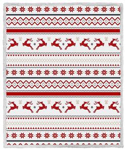 Vánoční bílá beránková deka z mikroplyše RETRO CHRISTMAS Rozměr: 160 x 200 cm