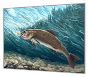 Ochranná deska ryba malovaný pstruh - 40x60cm / S lepením na zeď