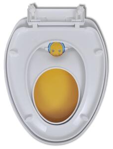 Bílo-žluté toaletní sedátko s pomalým sklápěním | pro děti/dospělé