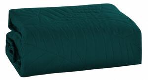 Tyrkysový přehoz na postel se vzorem LEAVES Rozměr: 200 x 220 cm