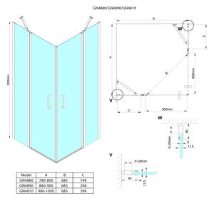 Gelco LORO čtvercový sprchový kout 1000x1000 mm, rohový vstup