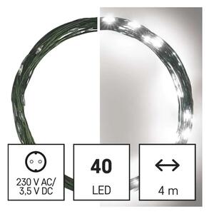 D3AC03 EMOS NANO vánoční řetěz 40 LED 4m zelený drát, studená bílá, časovač, IP44
