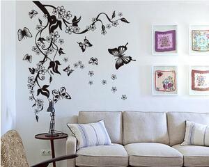 Živá Zeď Samolepka Černé květy s motýly