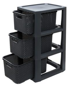 Regál se 3 koši antracitový