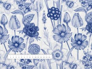 Dekorační látka PML-090 Modré jarní květiny na bílém - šířka 150 cm