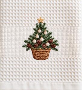 Bellatex Kuchyňská utěrka s výšivkou 1 ks 50x70 cm Stromek vánoční Béžová