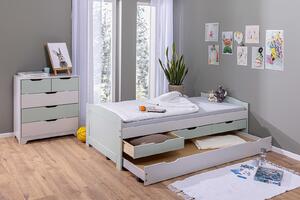 Dětská postel z masivu 90x200cm s přistýlkou a úložným prostorem Zani - zelená/šedá