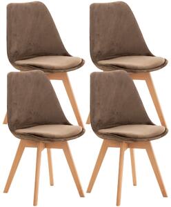 Židle Linares (SET 4ks) ~ samet, dřevěné nohy natura - Tmavě hnědá