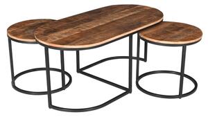 Konferenční stolek sada 3 ks OVAL mangovník/černá