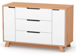 Komoda se 3 zásuvkami Lussi Gekko. 120x49x77cm. Bílá / Přírodní Buk