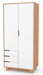 Dvoudveřová šatní skříň Lussi Gekko. 85х47х183cm. Bílá / Přírodní Buk
