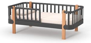 Dětská postel Zukko Gekko 160x80. Tmavě šedá / Přírodní buk