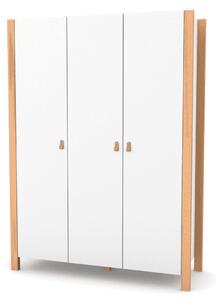 Třídveřová šatní skříň Zukko Gekko. 180x47x131cm. Bílá / Přírodní Buk