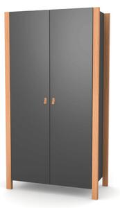 Dvoudveřová šatní skříň Zukko Gekko. 96х47х180cm. Tmavě šedá / Přírodní buk