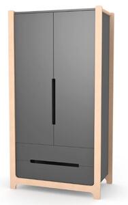 Dvoudveřová šatní skříň Markito Gekko. 95х53х180cm. Tmavě šedá / Přírodní buk