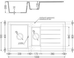 Mexen Andres 1,5-komorový granitový kuchyňský dřez s odkapávačem 100x50 cm a kuchyňská baterie Telma, bílá, 6515-20-670200-20