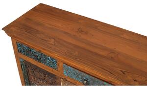 Komoda z teakového dřeva, zdobená starými řezbami, 180x45x90cm