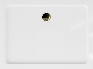Mexen SLIM - Obdélníková sprchová vanička 80x70x5cm + zlatý sifon, bílá, 40107080G