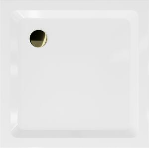 Mexen SLIM - Čtvercová sprchová vanička 70x70x5cm + zlatý sifon, bílá, 40107070G
