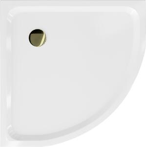 Mexen SLIM - čtvrtkruhová sprchová vanička 70x70x5cm + zlatý sifon, bílá, 41107070G