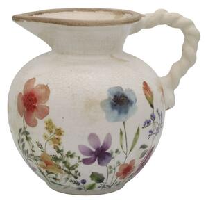 Béžový antik keramický džbán s květy Fleurville - 20,5*18,5 cm - Chic Antique