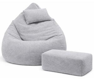 Sedací pytel DOT RELAX GRANDE s podnožkou, polštářem - šedá barva