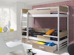 Dětská patrová postel se zábranou a úložným prostorem TEREZA, masiv borovice