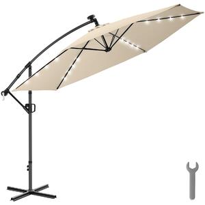 Tectake Slunečník Artemis otočný o 360°, solární LED, 3,5 x 3,5 m - béžová