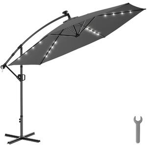 Tectake Slunečník Artemis otočný o 360°, solární LED, 3,5 x 3,5 m - šedá