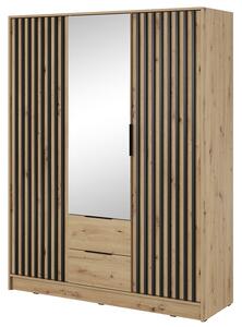 Moderní šatní skříň se zrcadlem Nelly - dub artisan/černá