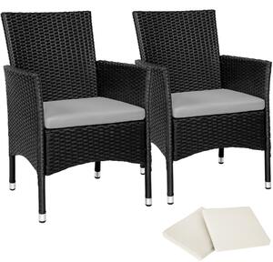 Tectake 2 Zahradní židle ratanové vč. 4 povlaků - černá/béžová