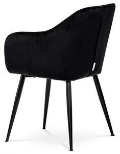 Jídelní židle, potah černá matná sametová látka, kovové nohy, černý matný lak PIKA BK4