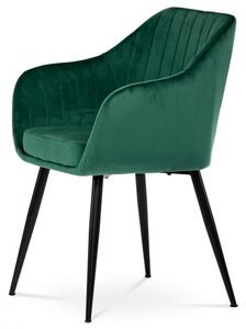Jídelní židle, potah zelená sametová látka, kovové nohy, černý matný lak PIKA GRN4