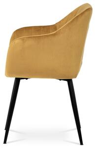 Jídelní židle, potah žlutá matná sametová látka, kovové nohy, černý matný lak PIKA YEL4