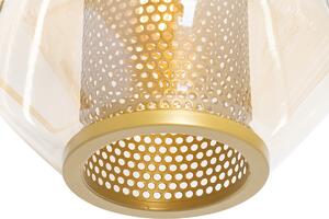 Stojací lampa ve stylu art deco zlatá s jantarovým sklem - Kevin