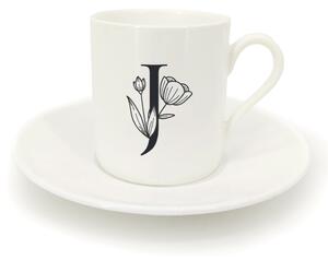 Hrnek ristretto s talířkem - monogram květy 01 J