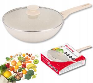 Mramorová pánev WOK 28 cm, krémová s poklicí, Klausberg KB-7991