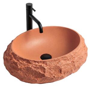 Umyvadlo na desku z kompozitního kamene REA MIKA TERRACOTTA 50x38 cm, oranžová