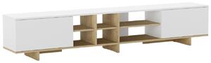Marckeric Bílý lakovaný TV stolek Cequoia 230 x 35,5 cm s dubovým dekorem