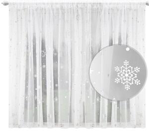 Hotová voálová vánoční záclona se stříbrnými vločkami 400x150cm bílá