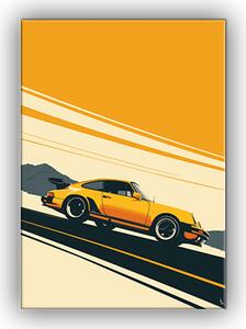 Obraz žluté Porsche kresba 01