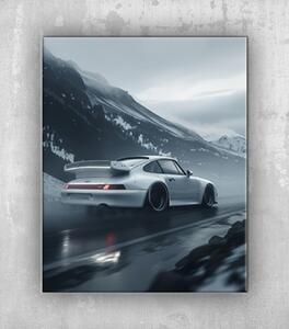 Obraz bílé Porsche v horách