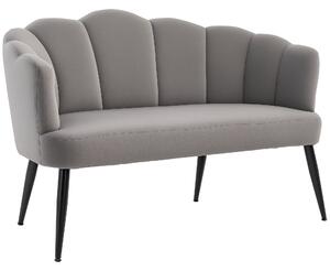 HOMCOM 2-místná pohovka 132 cm s opěrkami, se zadní částí ve tvaru mušle, malá moderní pohovka potažená sametem s kovovými nohami do obývacího pokoje