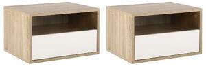 HOMCOM Sada 2 Závěsných Nočních Stolků z Dřeva s Šuplíkem a Otevřenou Policí, Moderní Design 45x35x27.5cm, Bílá a Dřevěná Barva | Aosom
