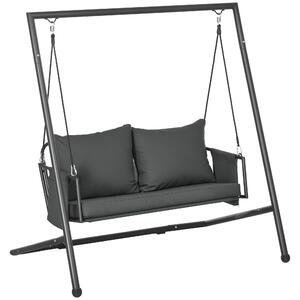 Zahradní houpačka Outsunny pro 2 osoby s polštáři a úložnými kapsami, venkovní houpačka z oceli a textilenu, 168x117x181 cm, tmavě šedá | Aosom